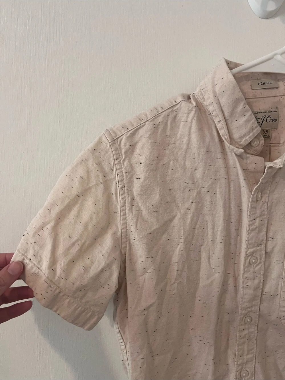 J. Crew Men’s Short Sleeve Shirt Neppy Chambray Mountain White Classic Size XS